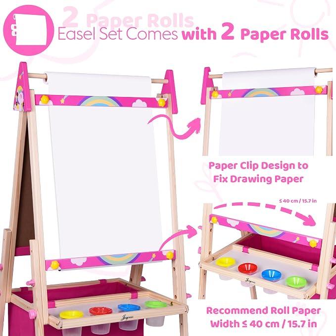 Joyooss Art Easel for Kids Easel for Toddlers,Adjustable Painting Station Wooden Easel Toddler Easels Kids Board Whiteboard & Chalk Board,Art Easel for Kid Age 4-8 9-12 Kid Easel