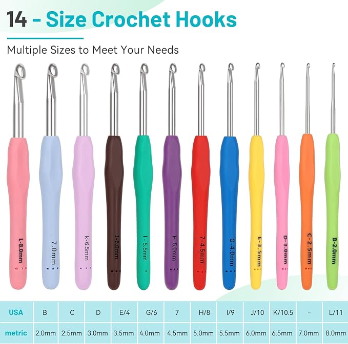 Coopay Crochet Hooks Set with Case, 12 Size Crochet Needles for Crocheting | Smooth & Ergonomic Extra Long Croche Hook for Beginner Adult Arthritic Hands,2mm(B)-8mm(L),Great DIY Craft Christmas Gift
