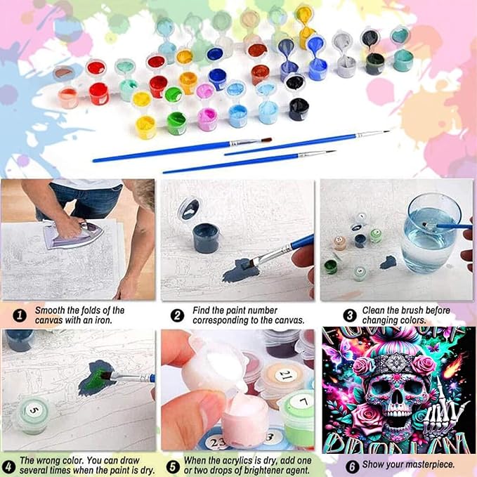 mrpwnle Paint by Numbers Kit for Adults Easy Skull Paint by Numbers Kits | Don't Like Me Skull Paint by Numbers Kit for Adults, DIY Painting by Numbers for Adults Beginners Wall Decor Gifts 12x16 Inch