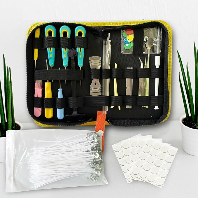 136PCS Professional Candle Making Kit with Soy Candle Wicks,Big Hole Long Wicking Needle for Molds with Storage Bag,Wick Trimmer,Mold Hook Eye Punch Needle for Candle Lover Beginner