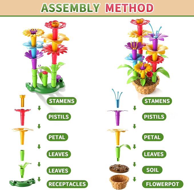 Garbo Star Girl Toys for 3 4 5 6 Year Old Girls Birthday Gift, Flower Garden Building Toys Set for Girls Toddlers Kids Ages 3-5, Building Educational Stem Toys