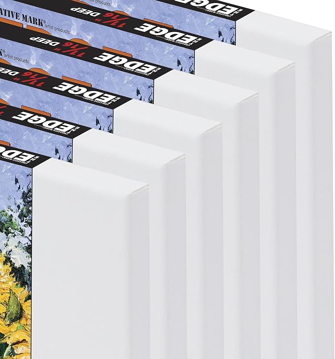 Creative Mark The Edge Deluxe Cotton Stretched Canvas for Painting, 12x18, 12-Pack, 14oz. Primed Weight, Universal Archival Priming, Medium Tooth, Frameless Artwork Canvas for Painters of All Levels