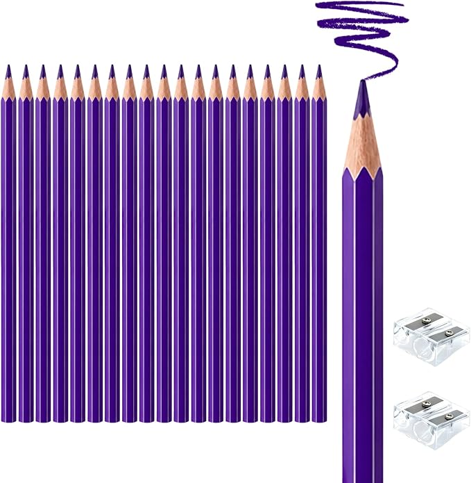 20 PCS Purple Colored Pencils, Pre-sharpened Professional Wooden Art Pencils Set for Artists Painting | Premium Drawing Sketching Supplies