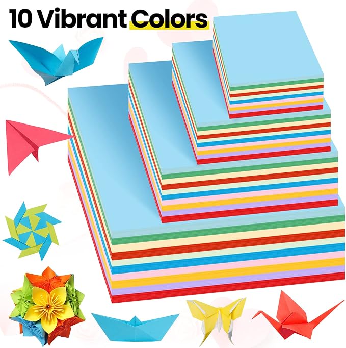 Sinmoe 4100 Sheets Origami Paper Assorted Sizes DIY Vivid Colored Colorful Double Sided Square Paper for Adults Beginners Fold Flower Craft, 10 Colors 4 Sizes(2300 Sheets)