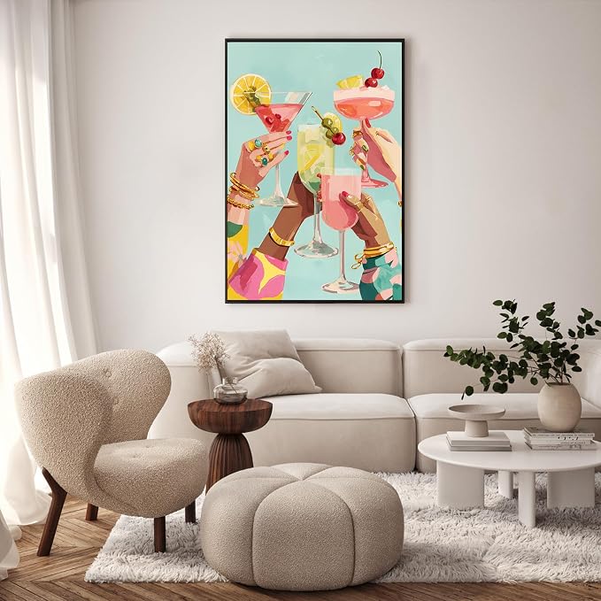 Framed Paint by Numbers Kit for Adults, Cocktail Cheers, 8 x 12 Inch | DIY Adult Paint by Number Kit for Beginners, Bar Wall Decor, Stress Relief Craft Gift, Creative Hobby