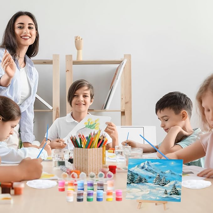 Qilery 12 Set Canvas Painting Kit, Mini Canvas with Wooden Easels Acrylic Paints Strips, Brushes, Palette, Art Set for Acrylic Oil Watercolor Adults Birthday Party Favors(6 x 8 Inch)