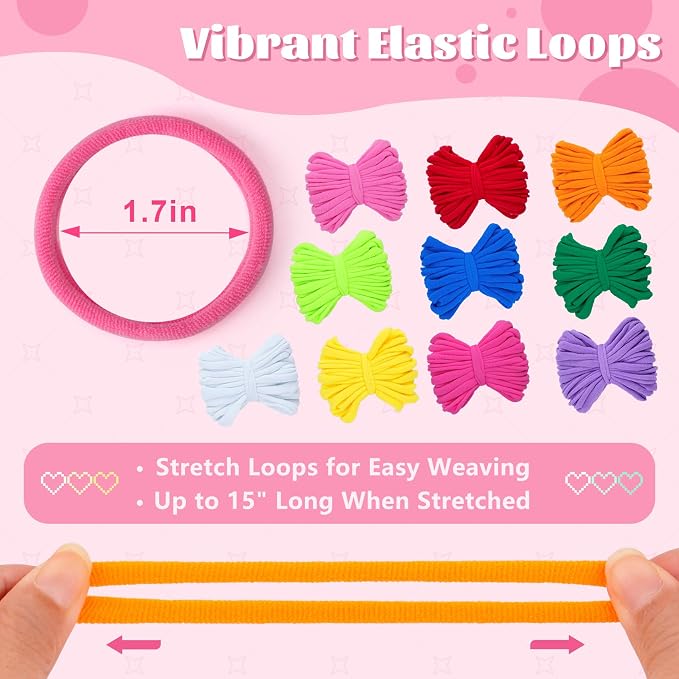PREBOX Weaving Loom Loop Refill,7 Inch 500 Pcs in 10 Vibrant Colors, Potholder Loops, Loom Refill Loops Craft for Kids