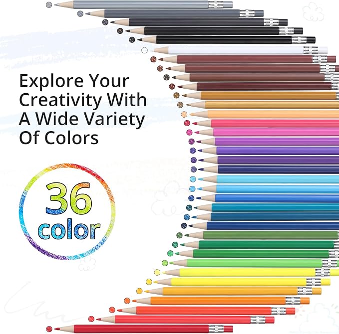 Colored Mechanical Pencils 36 Count, No Sharpening Colored Pencils for Adult Coloring, Smooth Soft Creamy Core Color Pencil Set, Premium Assorted Vibrant Color Pencils for drawing shading layering