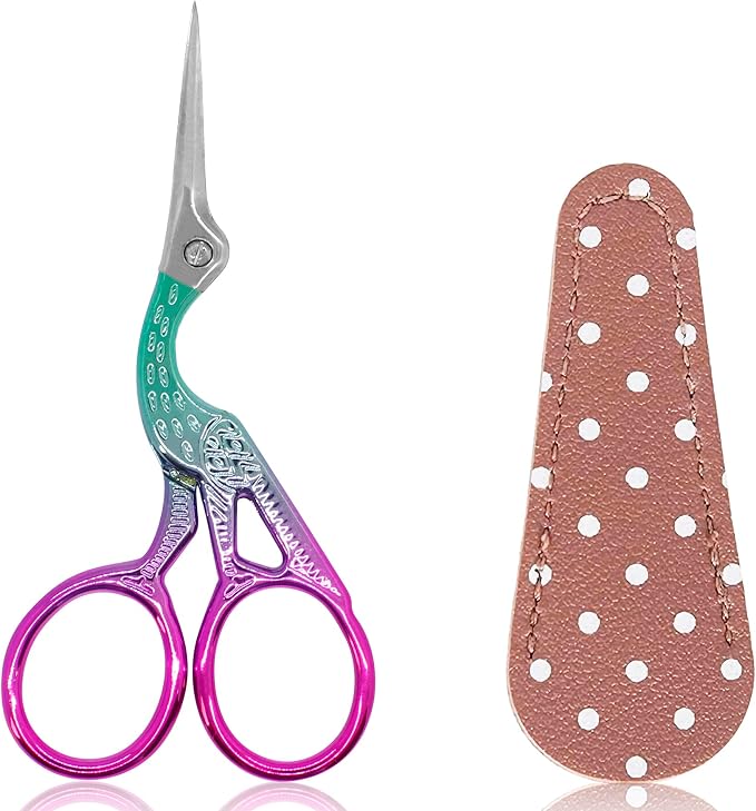 BIHRTC 3.6" Precision Crane Scissors,Stainless Steel with Leather Cover | 3.6 Inch Small Scissors for Embroidery,Scrapbooking,Detailed Craft Work,Sewing,Needlework
