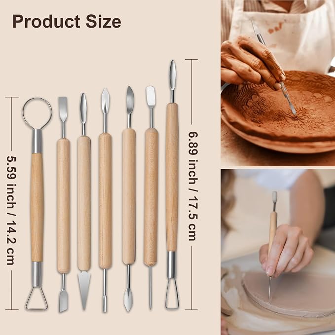 Amrules 38 Pcs Polymer Clay Sculpting Tools Kit for Adults, Light Yellow | Multi-Functional for Carving, Dotting & Molding, Ideal for Art Class & Pottery Studio, Comes with Zipper Storage Bag