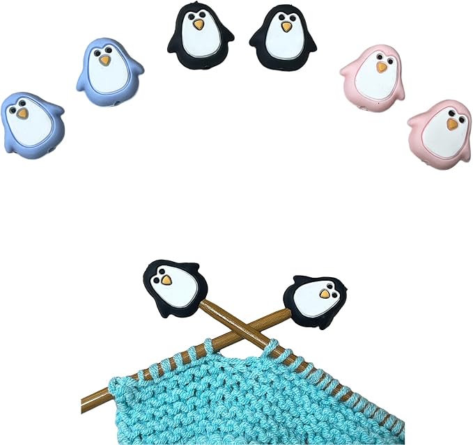 SPANSEE 6 PCS Penguin Knitting Needle Point Protectors, Knitting Needle End Caps, Stitch Stoppers for Knitting Needles, Knitting Accessories fit Size 2.5-13 (3mm-9mm) Needles