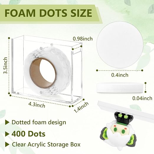 400 PCS 1mm Double Sided Foam Dots with Acrylic Box 0.4" Foam Round Dots 3D Craft Foam Tape Dual Adhesive Foam Mounts Foam Pop Dots for Art Crafts DIY(White with Box,0.4" Diameter,1mm Thick)