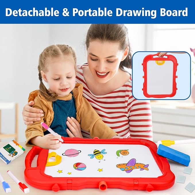 Kids Easel for Toddlers Age 3-4 Art Magnetic White Board & Chalkboard Double Side Adjustable Stand Art Easel Drawing Writing Learning Educational Toys for 3 4 5 Year Boys Girls Birthday Gifts