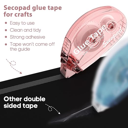 Secopad 6 Pack Scrapbook Tape, Double Sided Tape Roller for Crafts, Adhesive Glue Runner for Scrapbooking Journal Supplies, Glue Roller for School Office, 0.3IN x 26FT, Light-Colored Shell