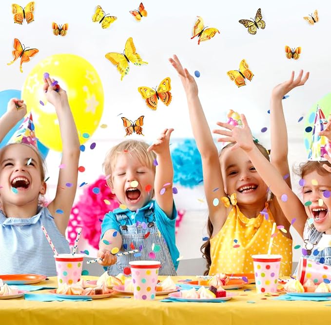 SAOROPEB 3D Butterfly Wall Decor, 72 Pcs Yellow Butterfly Decorations