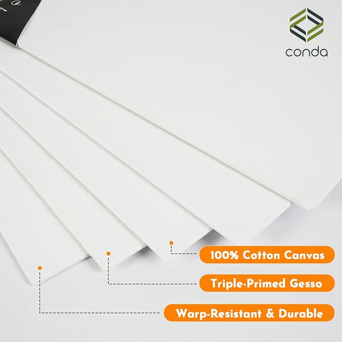 CONDA Canvases for Painting 8 x 10 inch, 48 Pack Value Bulk Blank White Canvas Boards, Primed, 100% Cotton, Acid Free Artist Canvas Panels for Painting Acrylics Watercolor & Oil