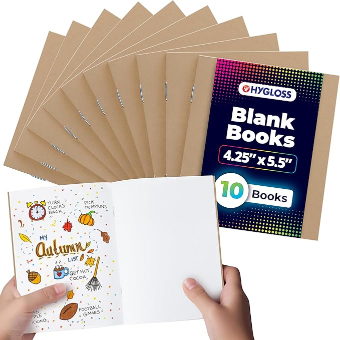 Hygloss Blank Books - Bulk 10 Pack – 4.25" x 5.5" A6 Kraft Paperback Blank Book for Kids to Write Stories, Doodle, Arts & Crafts – Plain Drawing Sketchbook, Unlined Journal, Notebook Without Lines