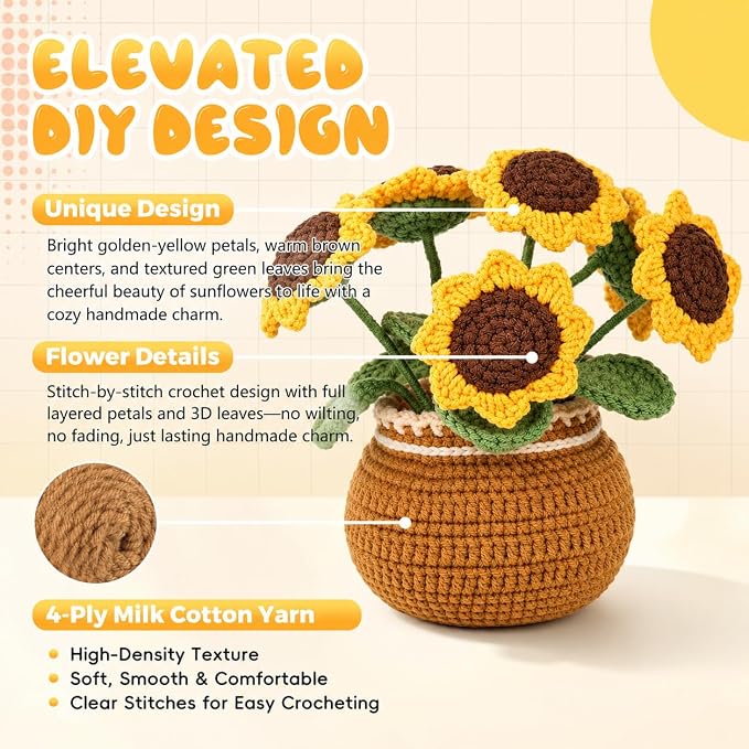 Crochet Kit for Beginners, Crochet Plant Kit,Knitting Kit(Sunflower)