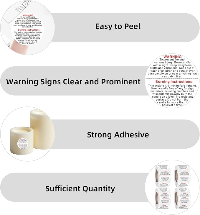 2000PCS Candle Warning Labels: 1 Inch Candle Wick Stickers Candles Jars Safety Stickers Warning Labels for Small Candles Making Supplies