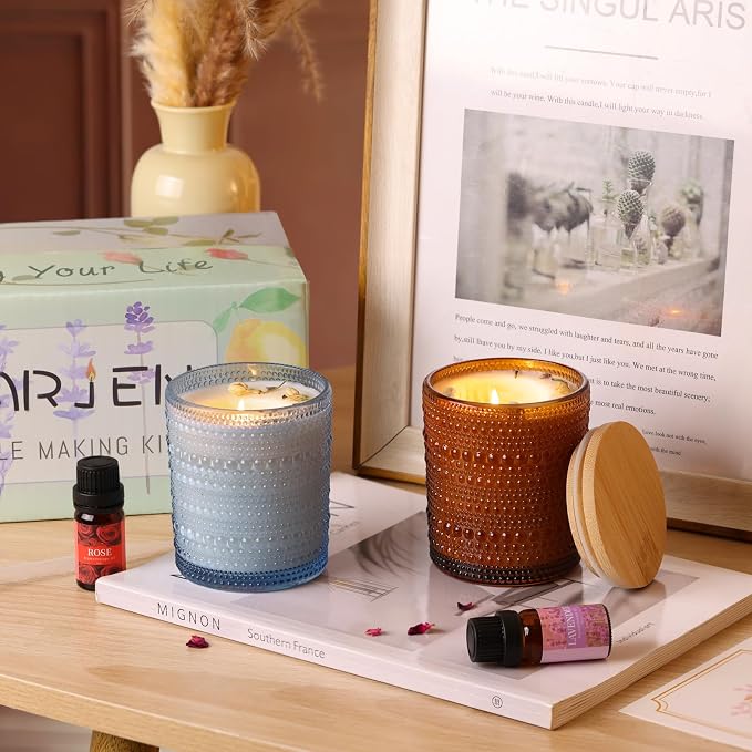 DARJEN Candle Making Kit for Beginners, 2 Jars Soy Wax Scented DIY Set | 100% Soy Wax, 10oz Glass Jars, Natural Cotton Wicks, Pleasant Scents, Instruction& More- Perfect as Home Decorations