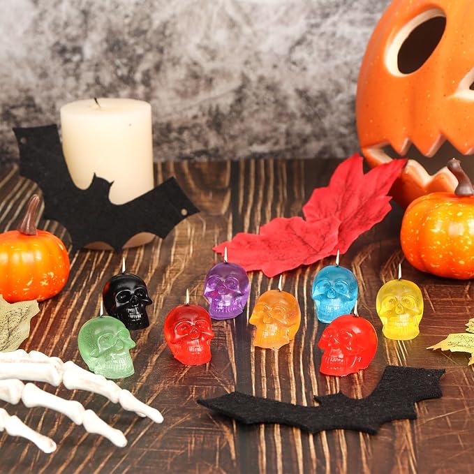 8 Pcs Skull Silicone Molds, 3D Skull Resin Molds with Key Ring Accessory, Halloween Skeleton Head Candle Mold for DIY Keychain, Bracelet, Pendant, Halloween Decor