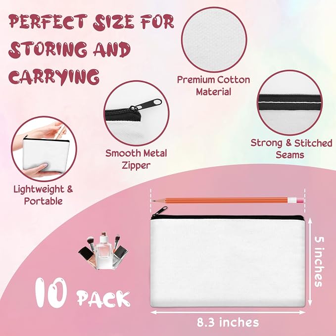 Legigo Blank Canvas Bags Zipper Pouch Makeup Bags Pencil Pouch Bulk | Multi-Purpose, Sturdy Canvas Pouch with Zipper, Cosmetic Travel Toiletry Bag for DIY Crafts, Gifts & Storage, 8.3 x 5 Inch