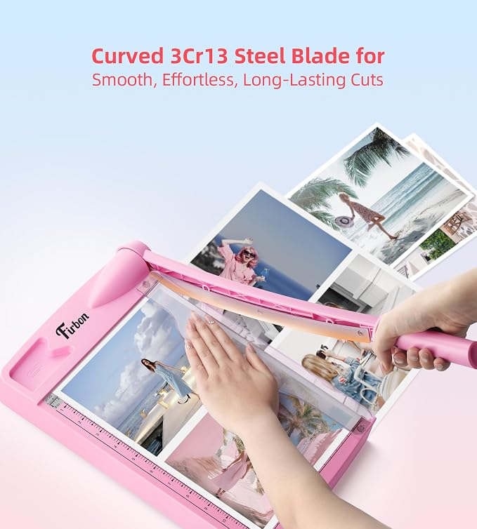 Firbon 12 Inch Guillotine Paper Cutter, Heavy Duty Paper Trimmer, Pink | 12-Sheet Capacity | Dual Scales | Paper, Cardstock & Photo Trimming | Scrapbooking Crafts | Office, Home & Studio Use