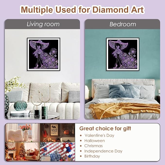 SJUTOUCI Elegant Women Diamond Art Kit for Adults, Diamond Painting Kit | Lady in Purple, Special Shape Gem Art, Crystal Rhinestones Bead Art, Diamond Dots Craft, Home Decor, DIY Gift, 12x12inch