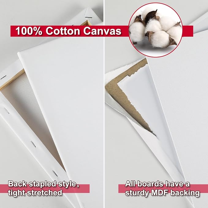 Halobios Canvas Boards for Painting, Canvases for Painting with 9 x 12, 11x14, Canvas Panels Set Boards with 5x7, 8x10, 9x12, 11x14, 68 Value Pack for Acrylic, Oil, Tempera & Watercolor Paint