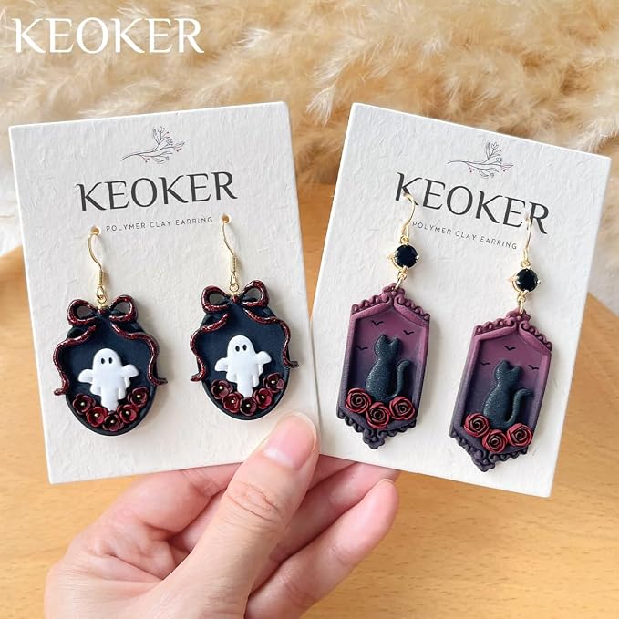 Keoker Vintage Style Halloween Clay Cutters, 11 Shapes Halloween Clay Cutters for Polymer Clay Jewelry, Vintage Frame Polymer Clay Cutter