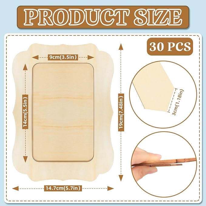 VOKOY 30 Pack Wooden Picture Frames for Crafts, 4" x 6" Photos DIY Wood Frames for Crafting,Unfinished Standing Photo Frames DIY Crafts Wood Decorate for Birthday Party Gifts, Vintage Shape