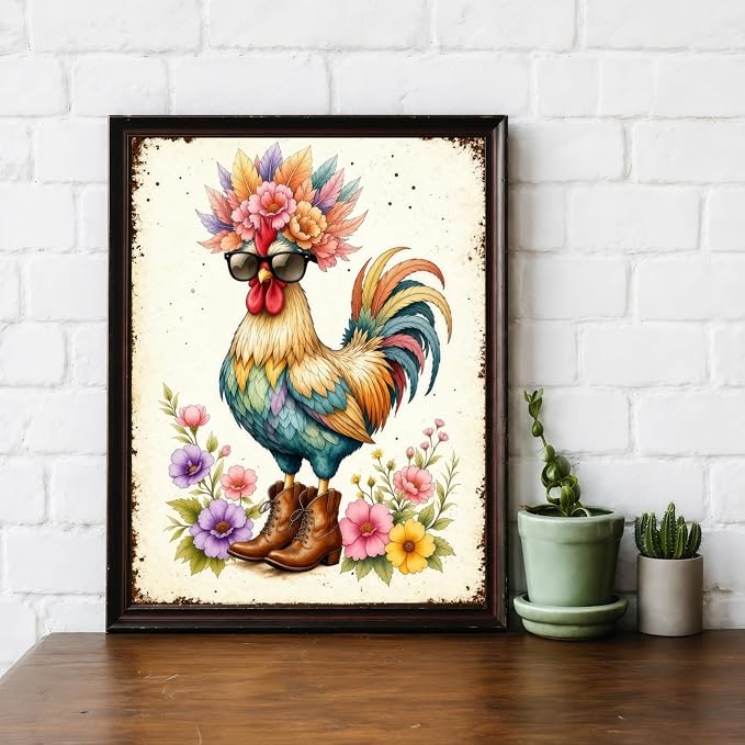XSJDBYYQ Floral Rooster Diamond Art Kits for Adults, 5D Diamond Painting