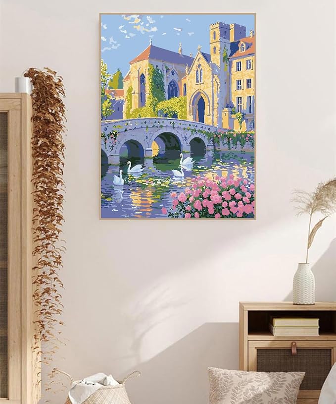 ZRIZQ Landscape Paint by Numbers Kit for Adults Beginner,Cityscape,16x20 | Full set with rich paints,wooden brushes,rolled canvas.Calming activity.Beginner friendly.Just open and paint.
