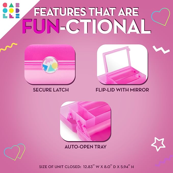 Caboodles On-The-Go Girl Makeup Box, Two-Tone Pink on Violet, Hard Plastic Makeup Organizer Box, Built-In Mirror, Secure Latch for Safe Travel, Spacious Storage for Large Items