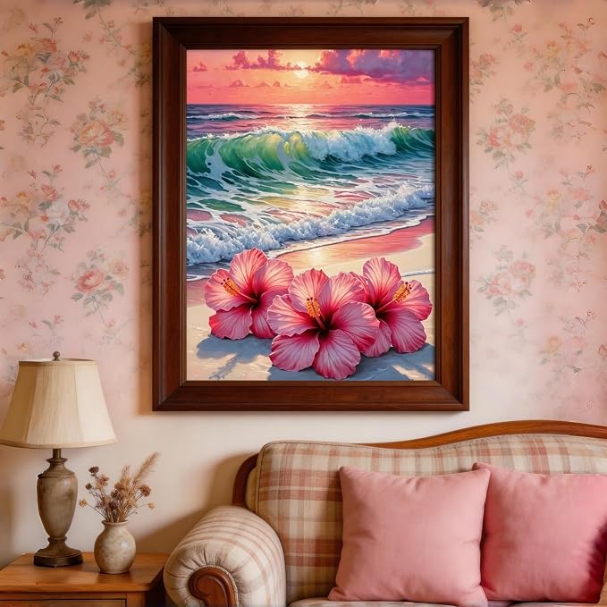 BYGFHLYW Beach Flower Paint by Numbers Kit for Adults Beginners 12x16In | Easy Adult Paint by Number Kits On Canvas, DIY Acrylic Oil Painting Kits for Home Wall Decor