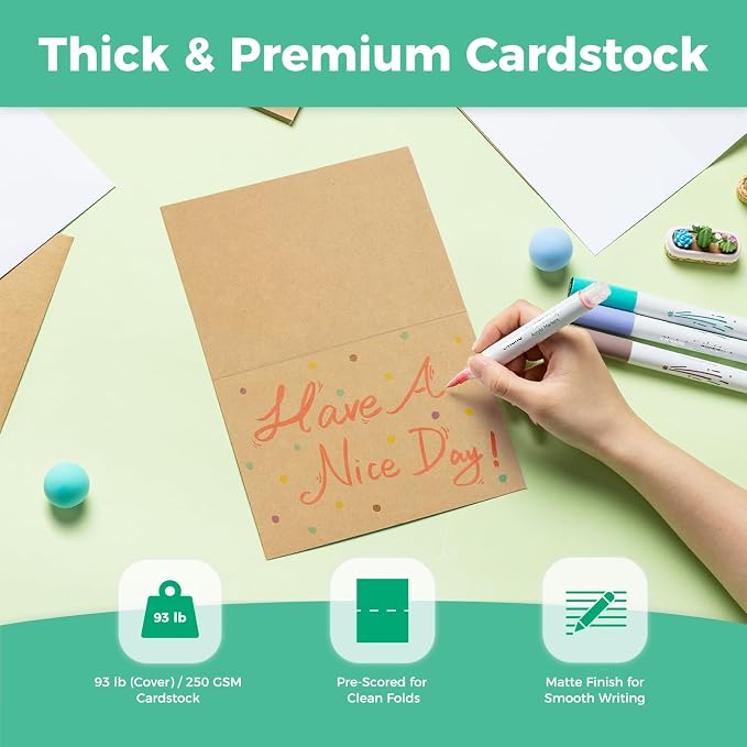 Ohuhu A7 Blank Brown Kraft Cards and Self-Seal Envelopes 100 Pack | 5" x 7" Folded Cardstock Paper and A7 Envelopes for DIY Greeting Cards Wedding Birthday Invitations Party & All Occasions