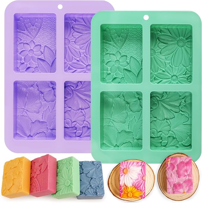 Soap Molds Silicone 3D Rectangular Flower Pattern Silicone Molds | 3D Rectangular Flower Pattern Silicone Molds for Handmade Craft Soap Bath Bombs Chocolate Bars DIY Candle Polymer Clay Design