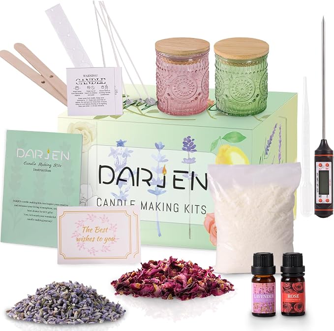 DARJEN Candle Making Kit for Beginners, 2 Jars Soy Wax Scented DIY Set | 100% Soy Wax, 10oz Glass Jars, Natural Cotton Wicks, Pleasant Scents, Instruction& More- Perfect as Home Decorations