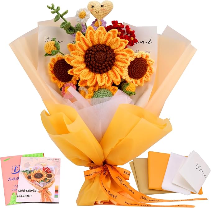Iuuidu Crochet Kit for Beginners, Sunflower Crochet Flower Bouquet Kit