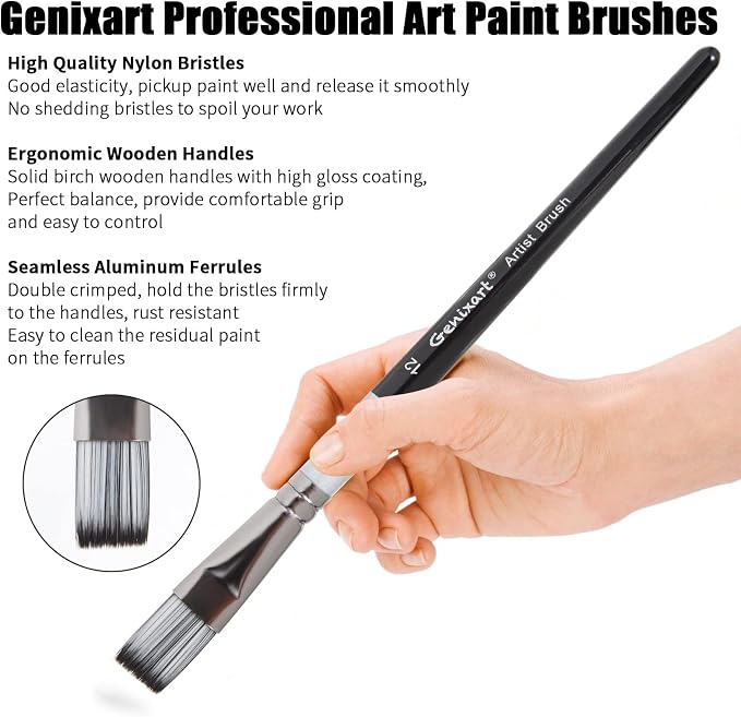 Genixart Flat Paint Brush Set – Art Paintbrushes Acrylic Oil Watercolor