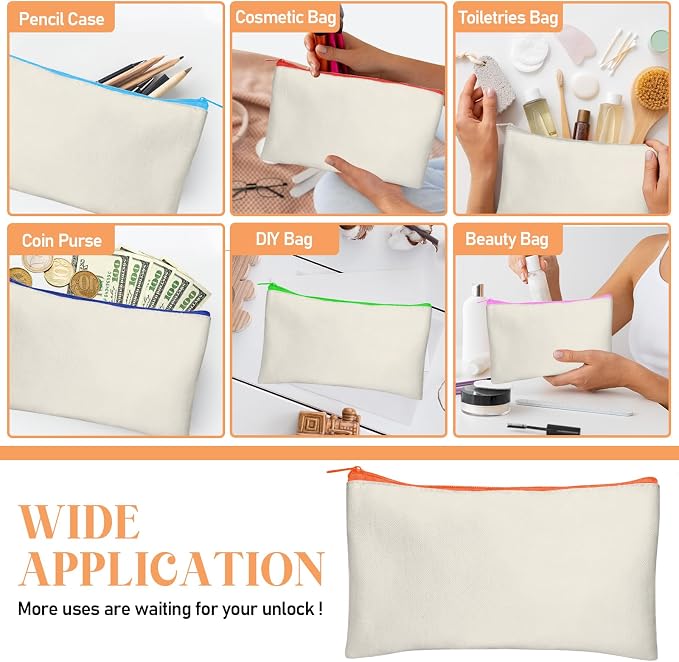 Legigo Blank Canvas Bags Zipper Pouch Makeup Bags Pencil Pouch Bulk | Multi-Purpose, Sturdy Canvas Pouch with Zipper, Cosmetic Travel Toiletry Bag for DIY Crafts, Gifts & Storage, 8.3 x 5 Inch