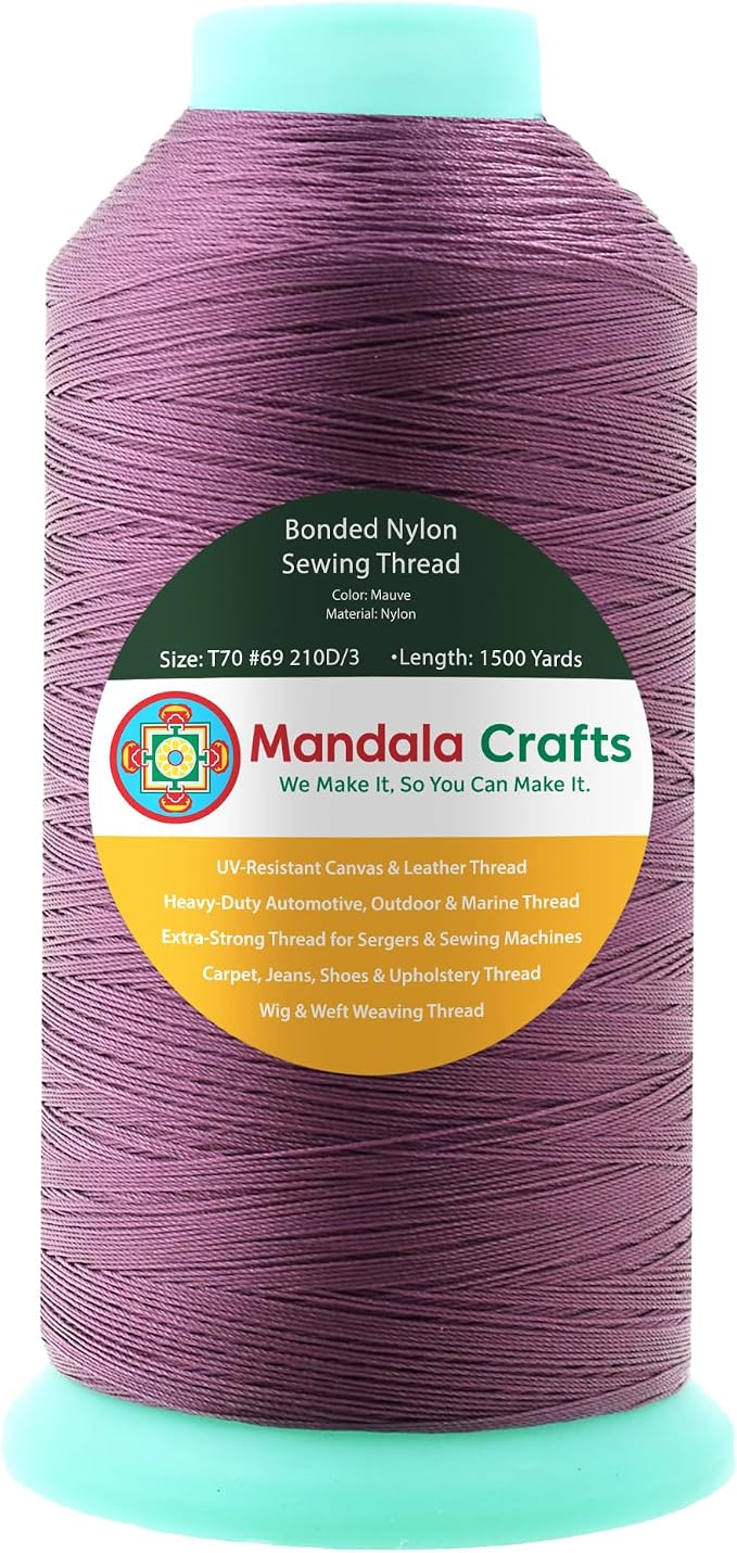 Mandala Crafts Size 69 210D T70 Mauve Bonded Nylon Thread, 1500 YDs