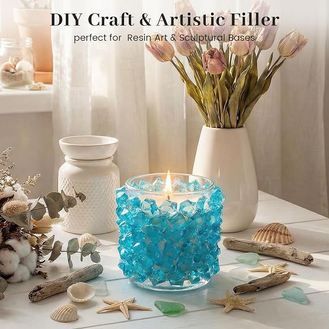 DomeStar Light Blue Fake Ice Rocks, 150 PCS Acrylic Crystal Vase Filler
