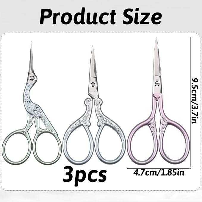 JJUNW 3Pcs Sewing Scissors, Embroidery Scissors For Fabric Cutting | Stainless Steel For Sewing Sewings Scissor For Fabric Cutting, Sewings Machine Accessories For Threading Needlework