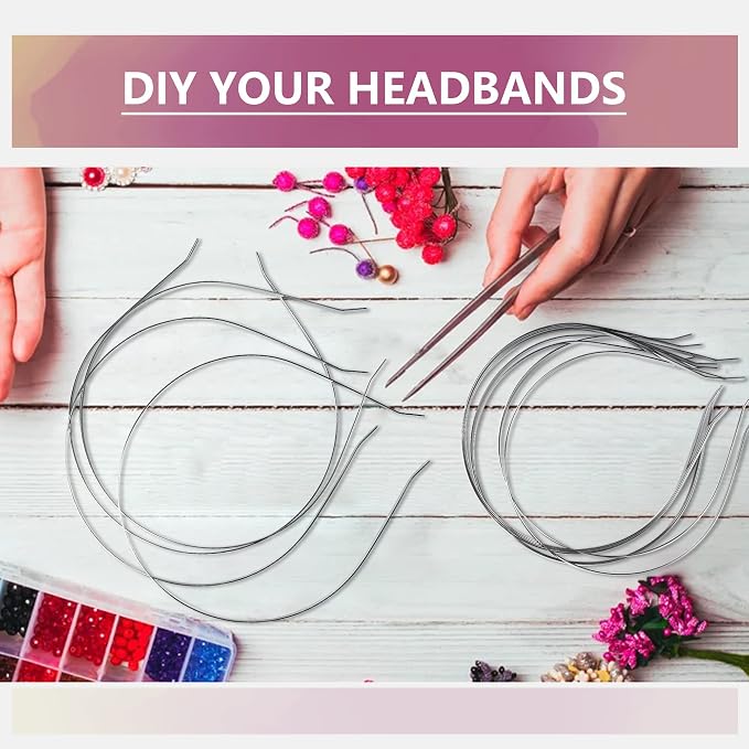 24 Pcs Smooth Metal Blank Headband DIY Craft Wire Frame Hairband for Women