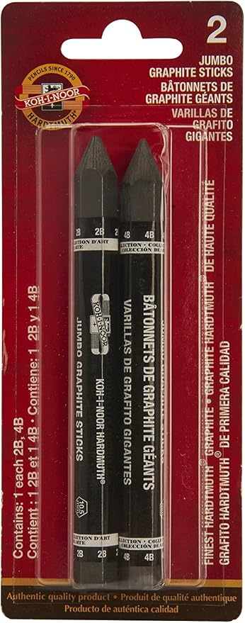 Koh-I-Noor Jumbo Graphite Stick Set, 2B and 4B Degrees, Pack of 2 (FA8971.2BC)