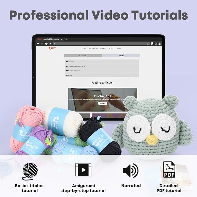 Complete Beginners Crochet Kit - Owl Crochet Kit, All You Need for Crocheting, Step-by-Step Video Tutorials, Instruction, Tools, Holiday Birthday Gift for Adults, Teens