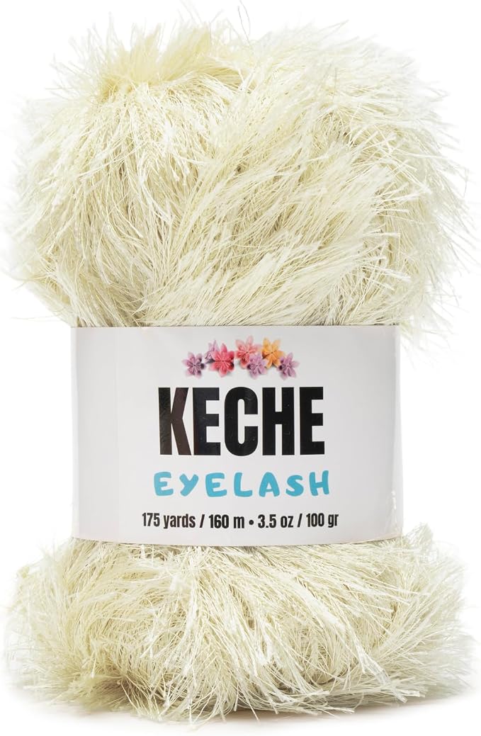 Eyelash Fun Fur Yarn - Premium Soft Crochet Yarn DIY Hand Knitting 100% Polyester 175 Yds 3.53 Oz - Ivory