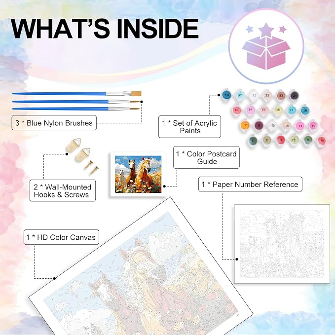 Paint by Numbers Kit for Adults, Wild Horses Number Painting Canvas Kit | DIY Acrylic Painting Set for Beginners, Stress Relief Relaxing Craft, Home Wall Decor, Holiday Gift for Adults, 16x20 Inch