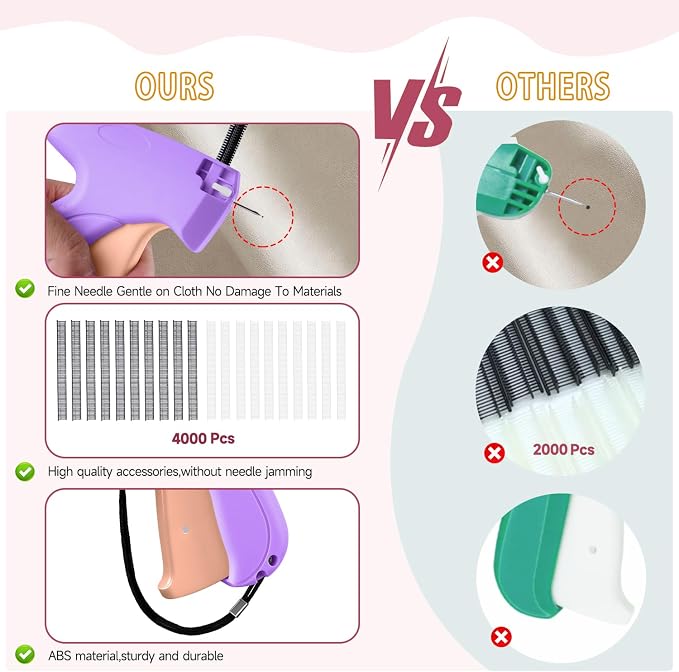 Sewing Gun Tag Stitch Gun for Clothes - Purple/Pink Color Versatile Stitching Gun for Hemming Pants Repairing Seams and More